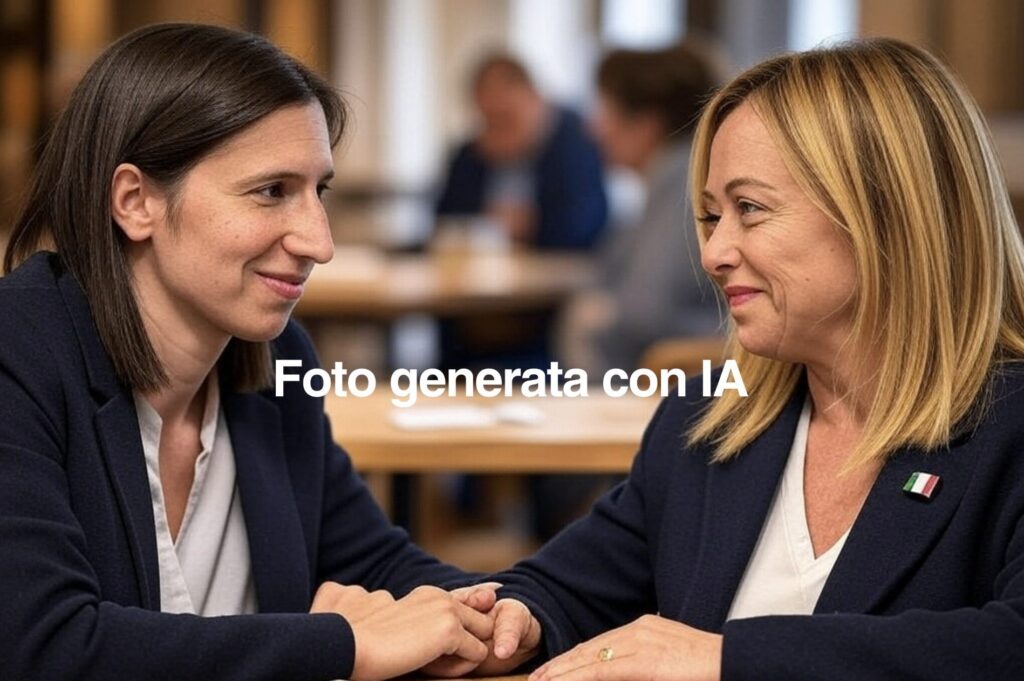 The fake photo of Meloni and Schlein playing together in Burraco: is this the future that awaits us?