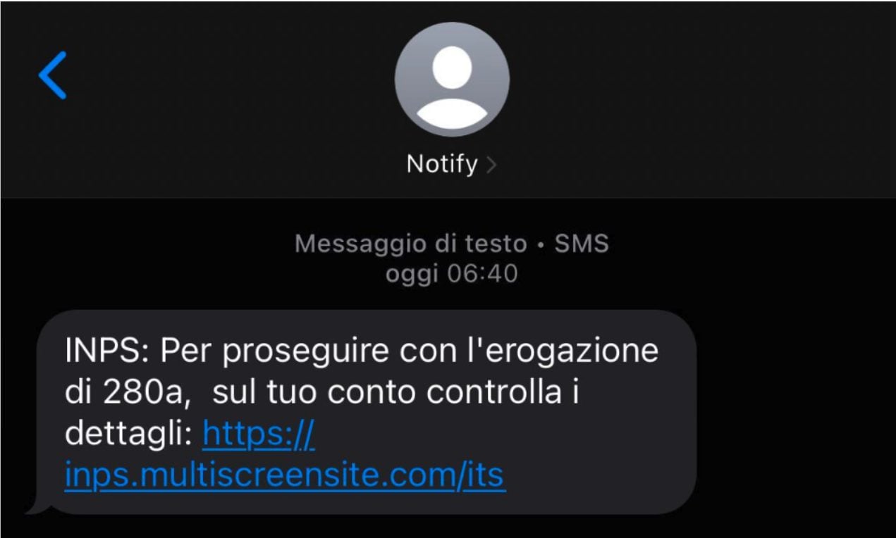 AGID | The fake scam message with the fake INPS message