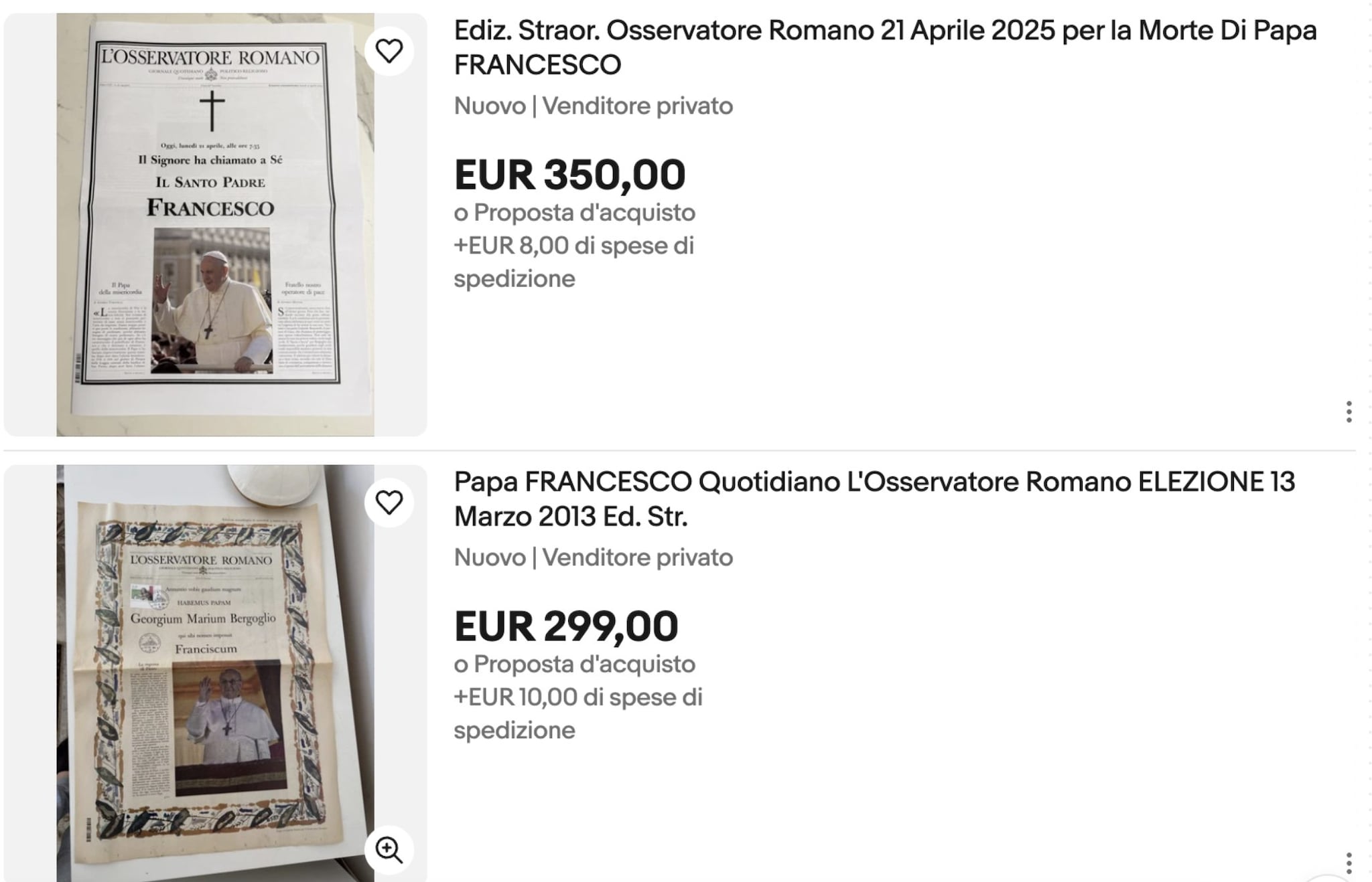 EBay | The photos signed by Pope Francis