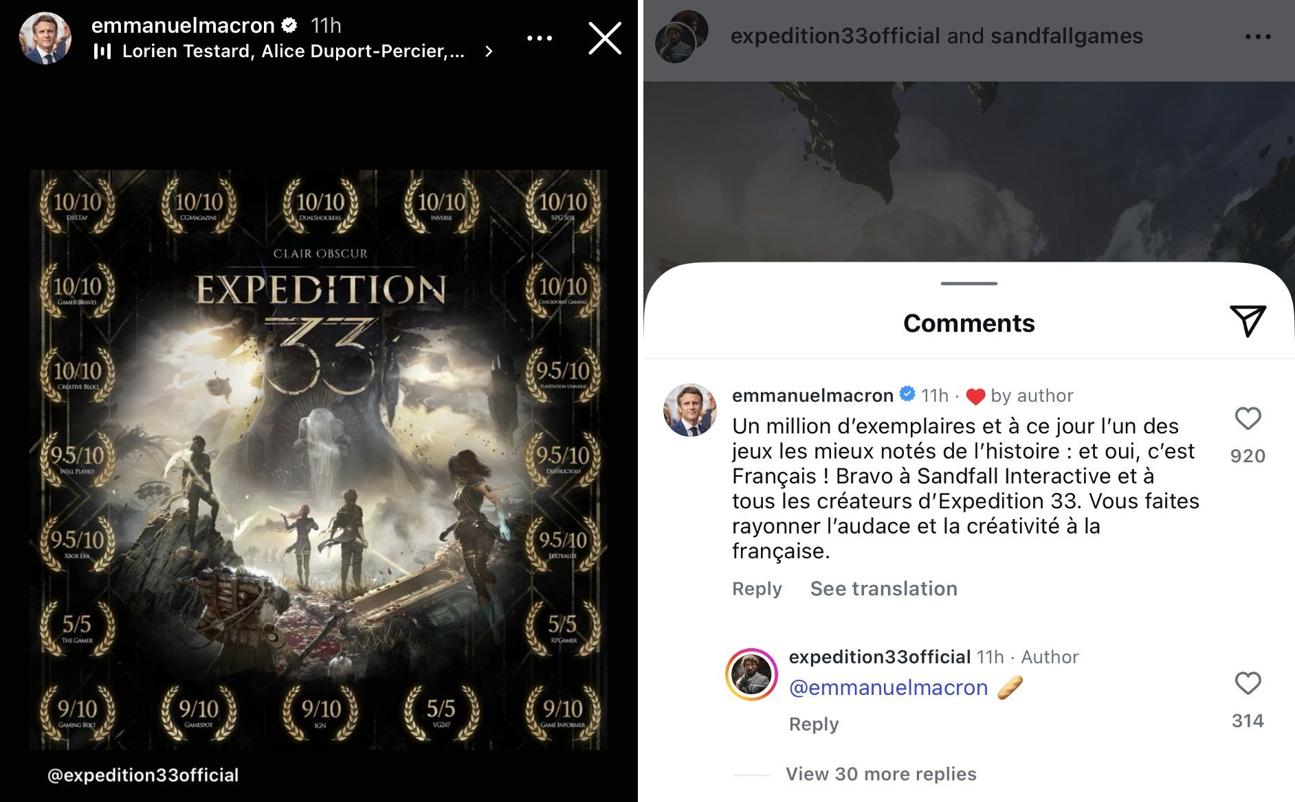 Video games dubbing | The congratulations on Instagram of President Macron in Sandall Interactive, the study based in Montpellier who created Clair Obscur: Expedition 33.