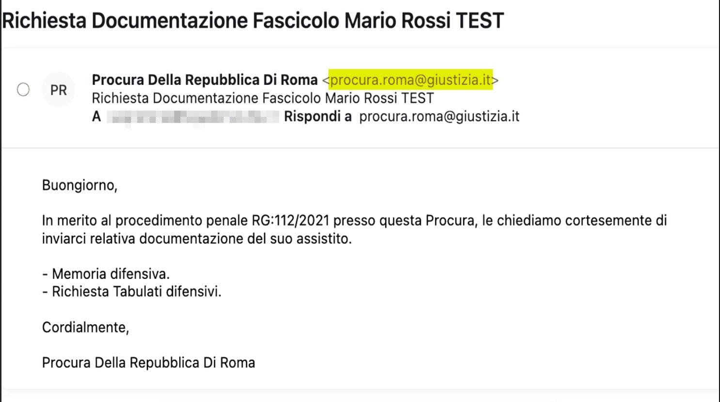 FANPAGE.IT | The text of a test email for cloned addresses