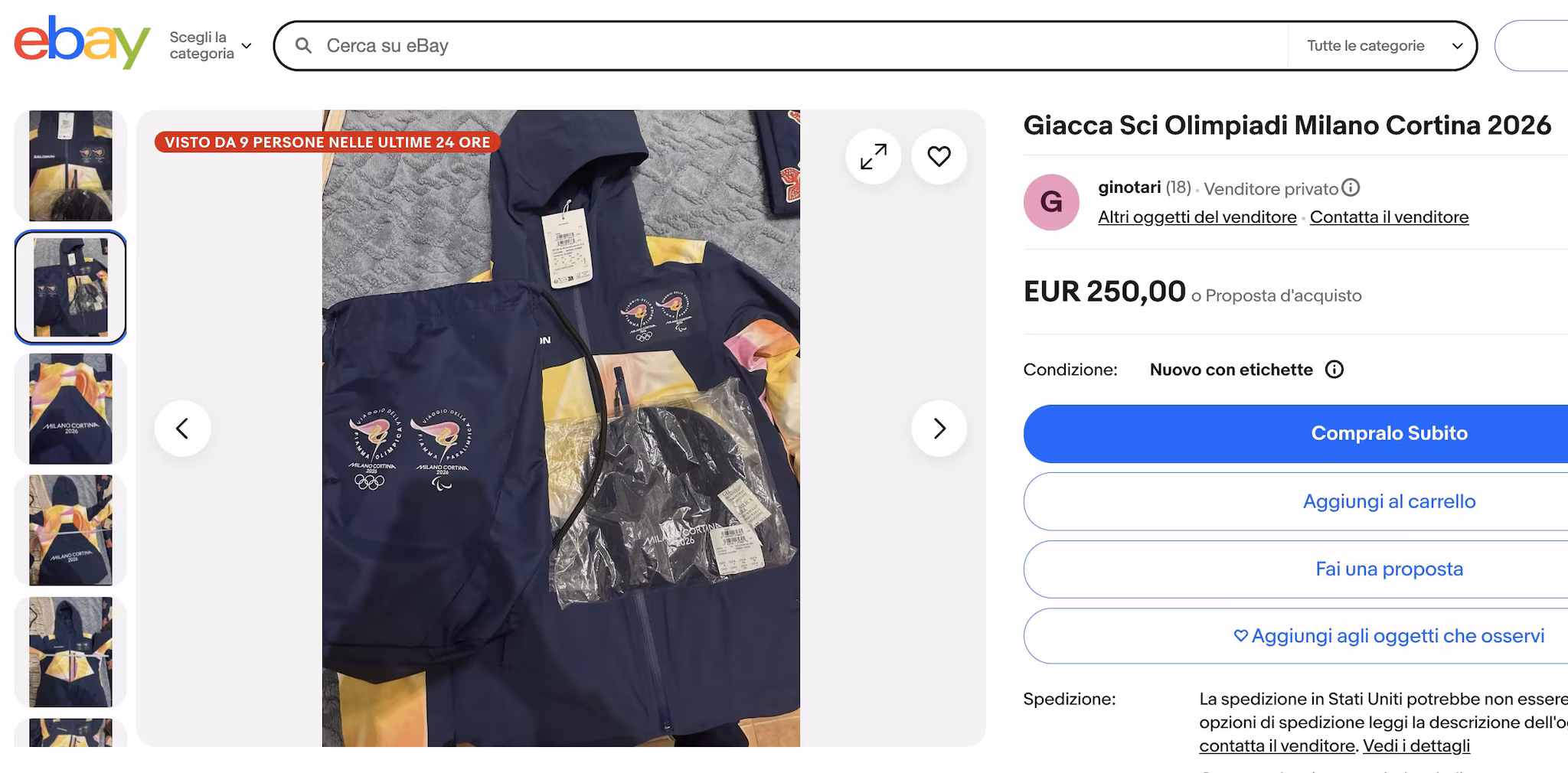 Olympic ski jacket, sold on eBay